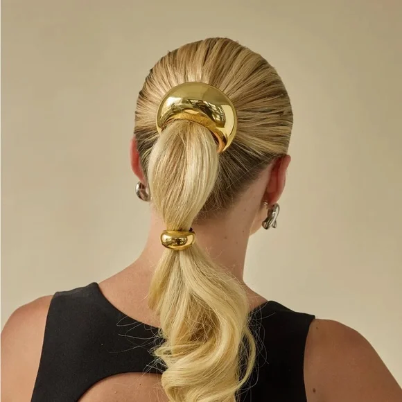 GLOSSY DOME PONY CUFF*Hair Band Accessories*18K Gold Plated*Hair Elastic* - Picture 5 of 9
